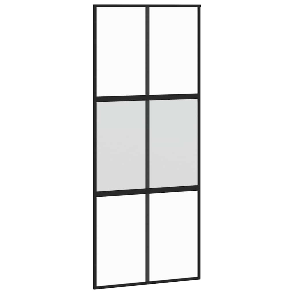 Skjutdörr med beslagssats svart 90x205 cm härdat glas