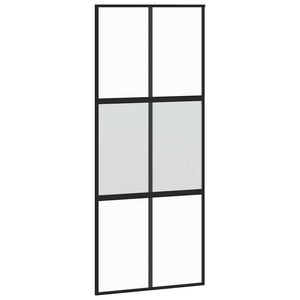 Skjutdörr med beslagssats svart 90x205 cm härdat glas