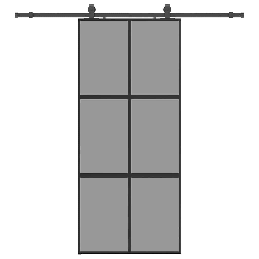 Skjutdörr med beslagssats svart 90x205 cm härdat glas