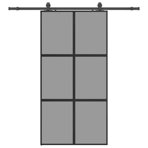 Skjutdörr med beslag svart 102,5x205 cm härdat glas