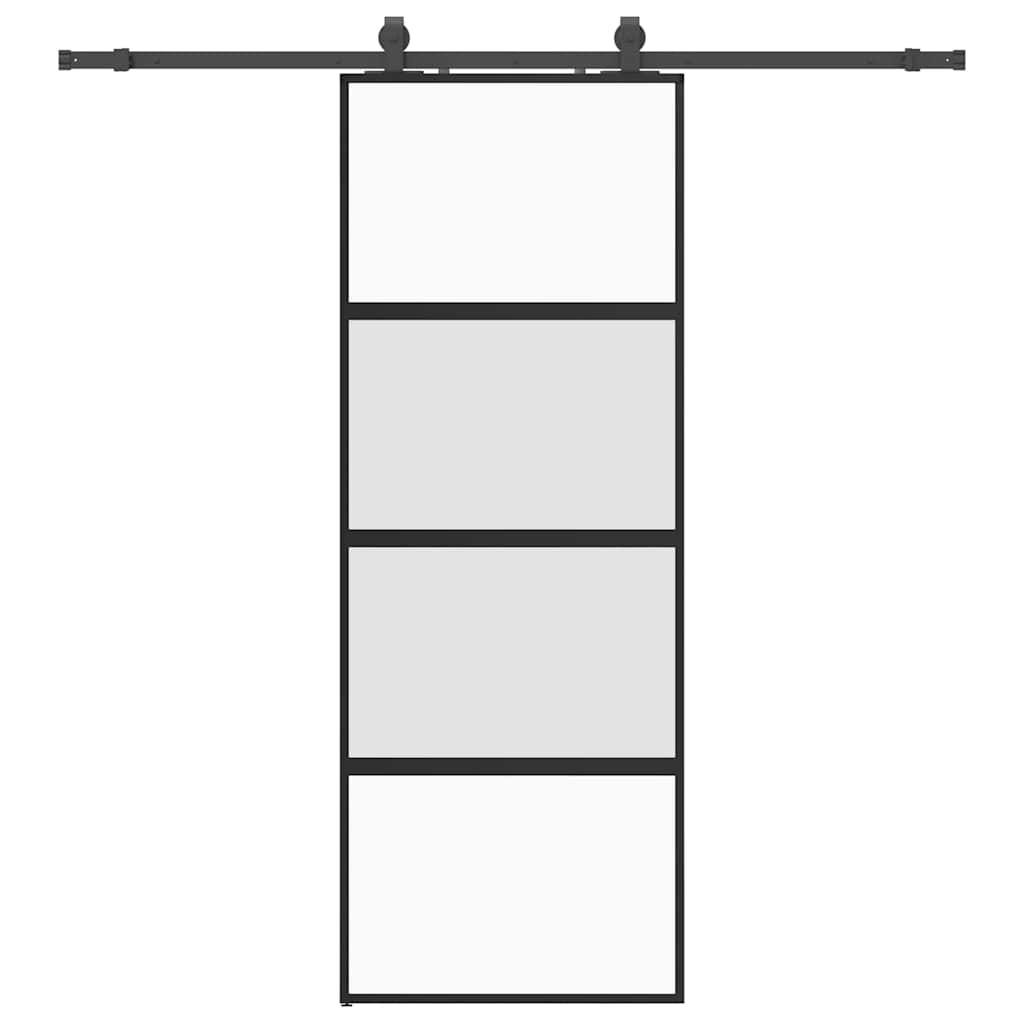 Skjutdörr med beslag svart 76x205 cm härdat glas