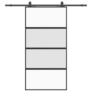 Skjutdörr med beslag svart 102,5x205 cm härdat glas