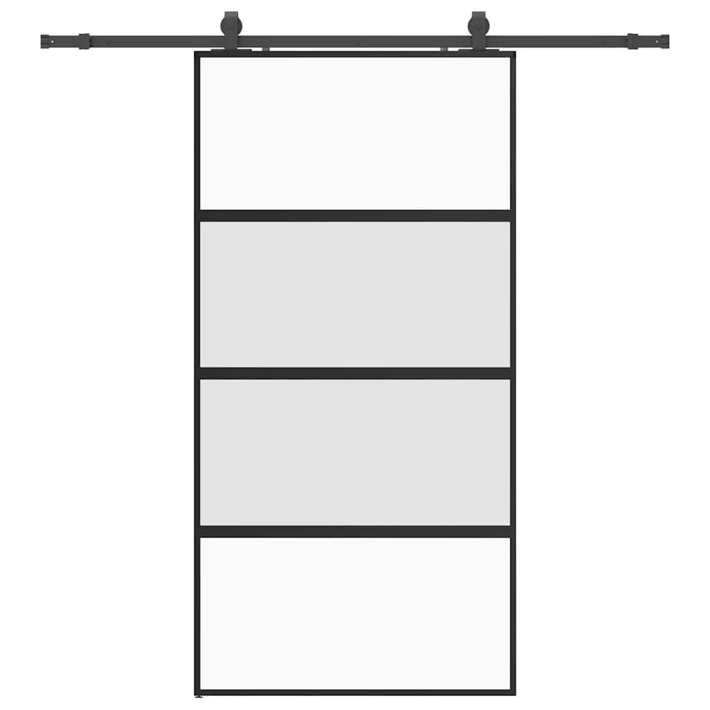 Skjutdörr med beslag svart 102,5x205 cm härdat glas