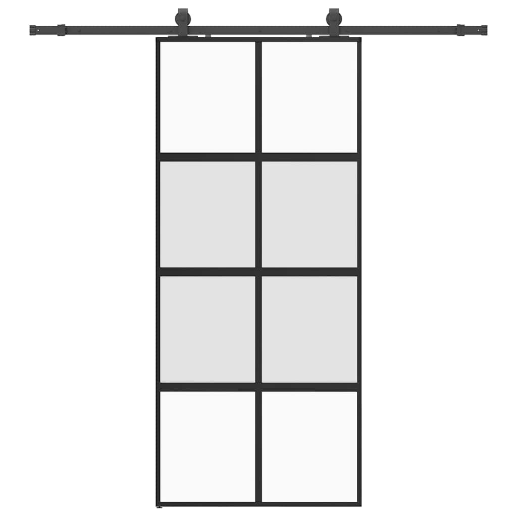 Skjutdörr med beslagssats svart 90x205 cm härdat glas