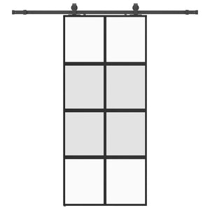 Skjutdörr med beslagssats svart 90x205 cm härdat glas