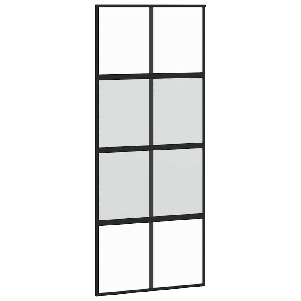 Skjutdörr med beslagssats svart 90x205 cm härdat glas