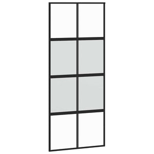 Skjutdörr med beslagssats svart 90x205 cm härdat glas