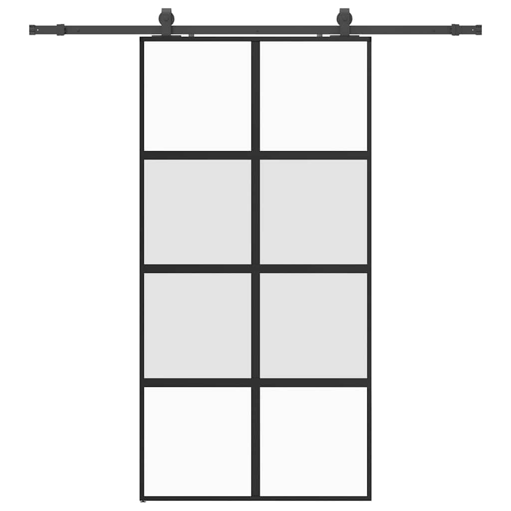 Skjutdörr med beslag svart 102,5x205 cm härdat glas