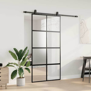 Skjutdörr med beslag svart 102,5x205 cm härdat glas