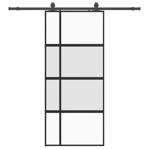 Skjutdörr med beslagssats svart 90x205 cm härdat glas
