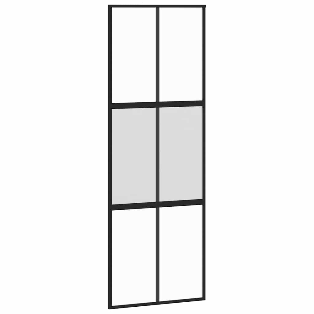 Skjutdörr med beslag svart 76x205 cm härdat glas