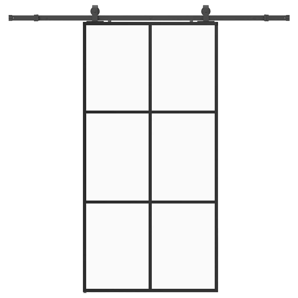 Skjutdörr med beslag svart 102x205 cm ESG-glas