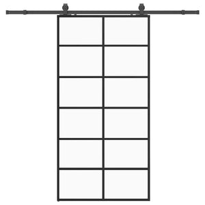 Skjutdörr med beslag svart 102x205 cm ESG-glas