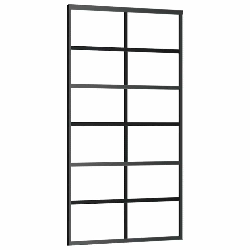 Skjutdörr med beslag svart 102x205 cm ESG-glas
