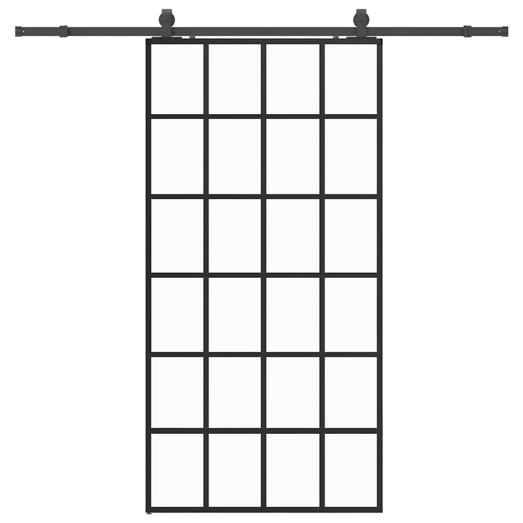 Skjutdörr med beslag svart 102x205 cm ESG-glas
