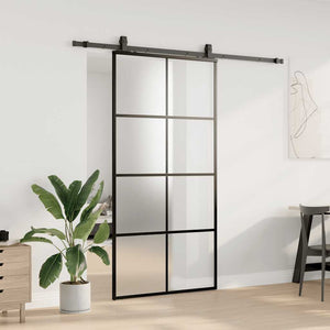 Skjutdörr med beslag svart 102,5x205 cm ESG-glas