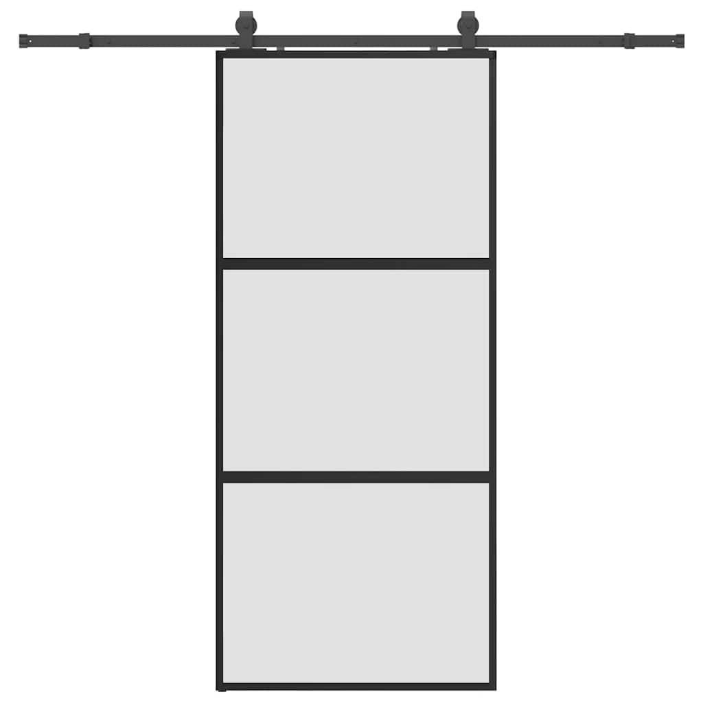 Skjutdörr med beslagssats svart 90x205 cm härdat glas