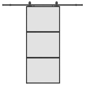 Skjutdörr med beslagssats svart 90x205 cm härdat glas