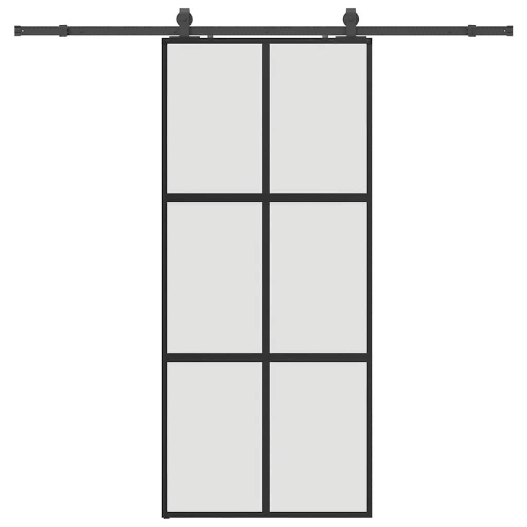 Skjutdörr med beslagssats svart 90x205 cm härdat glas