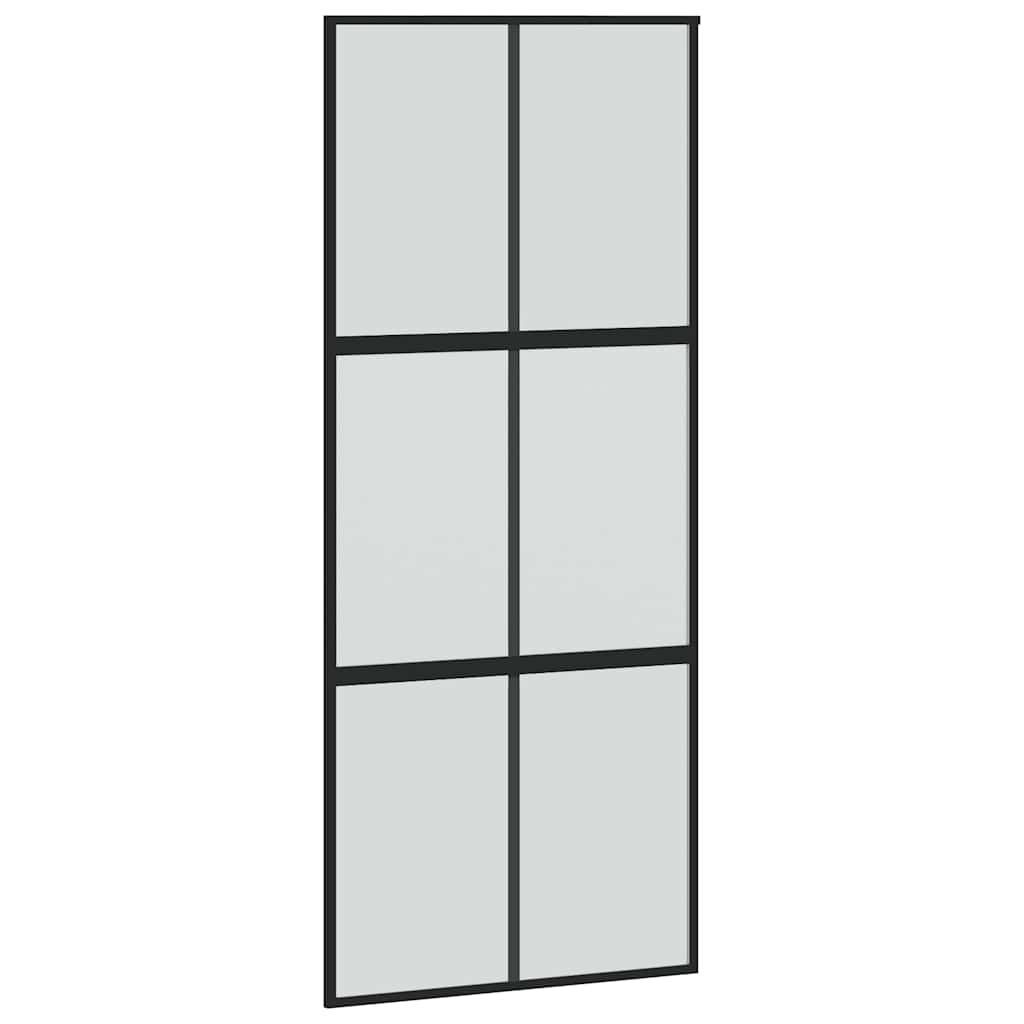 Skjutdörr med beslagssats svart 90x205 cm härdat glas