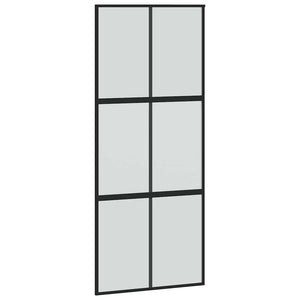 Skjutdörr med beslagssats svart 90x205 cm härdat glas
