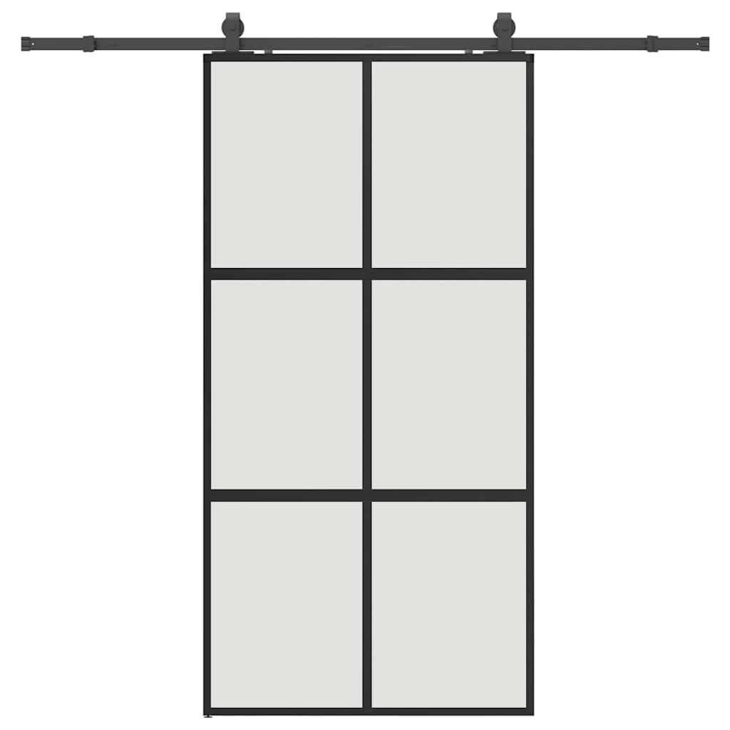 Skjutdörr med beslag svart 102,5x205 cm härdat glas