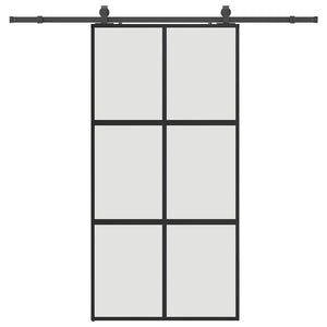 Skjutdörr med beslag svart 102,5x205 cm härdat glas