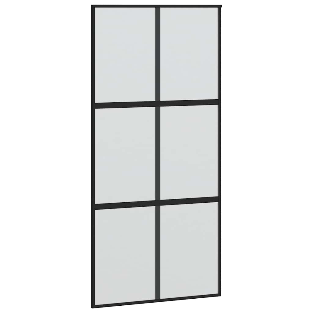 Skjutdörr med beslag svart 102,5x205 cm härdat glas