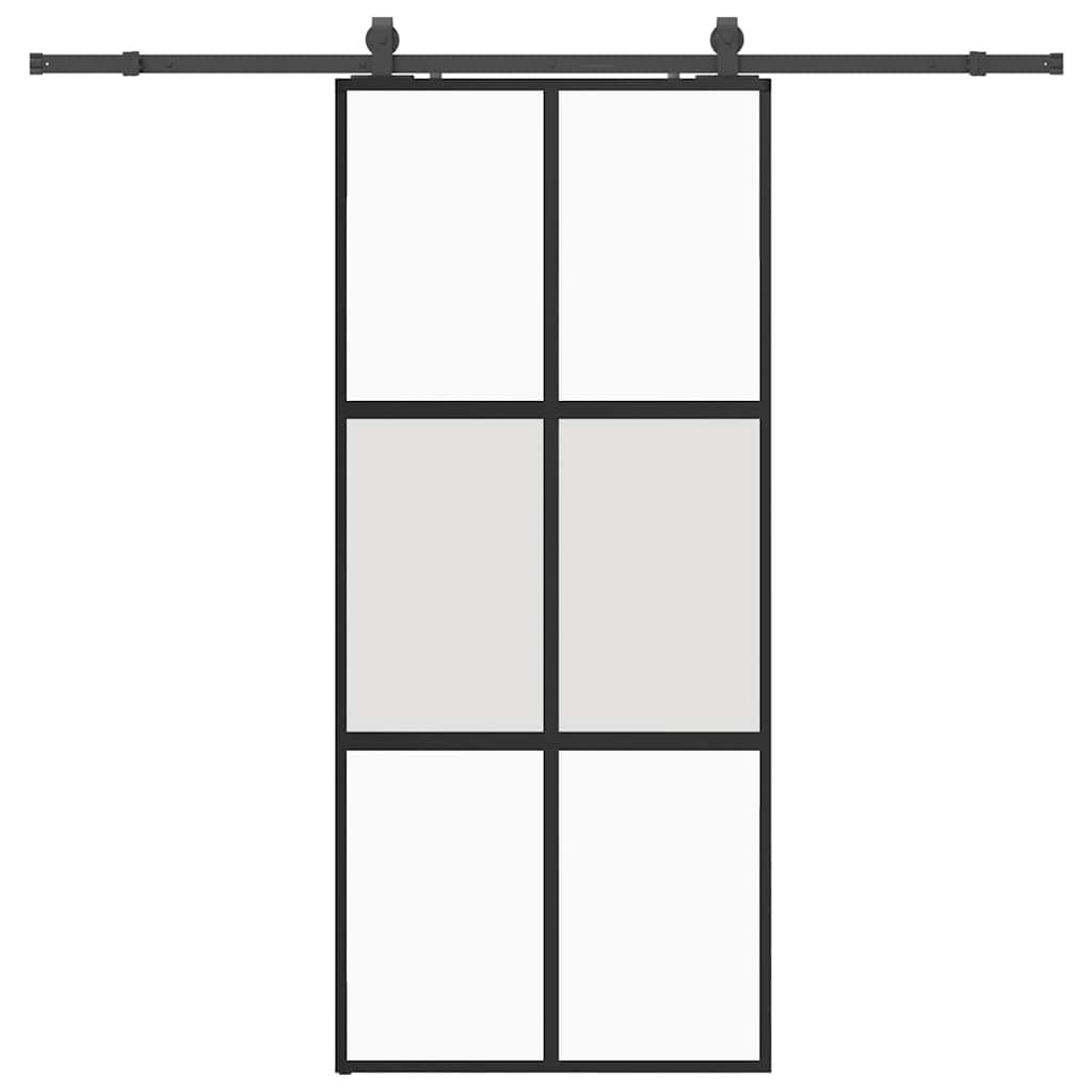 Skjutdörr med beslagssats svart 90x205 cm härdat glas