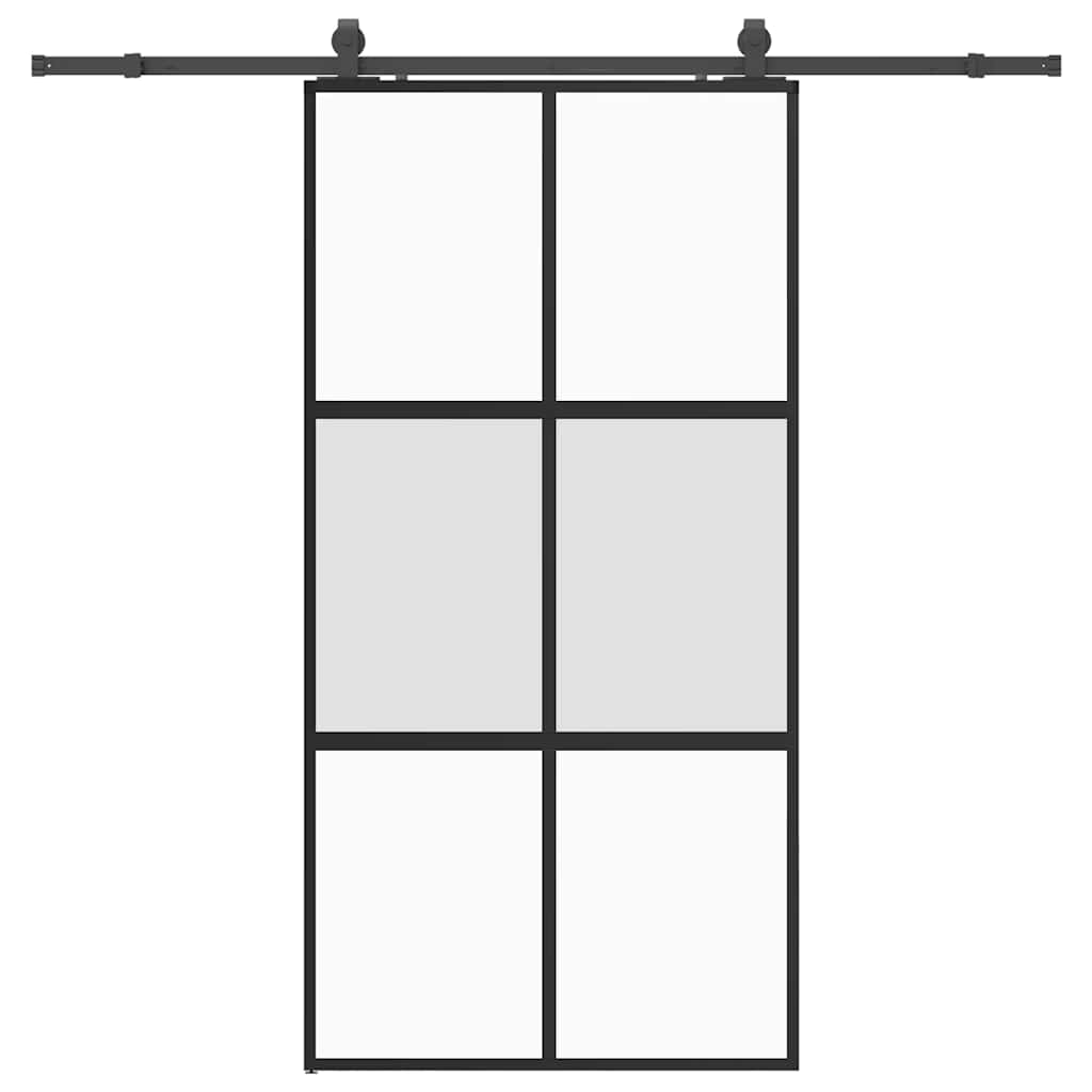 Skjutdörr med beslag svart 102,5x205 cm härdat glas