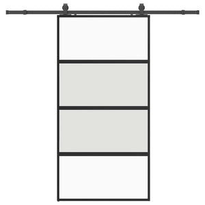 Skjutdörr med beslag svart 102,5x205 cm härdat glas