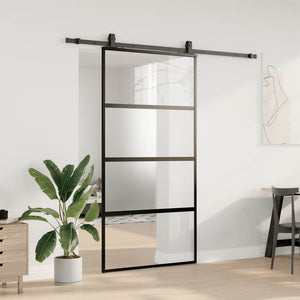 Skjutdörr med beslag svart 102,5x205 cm härdat glas