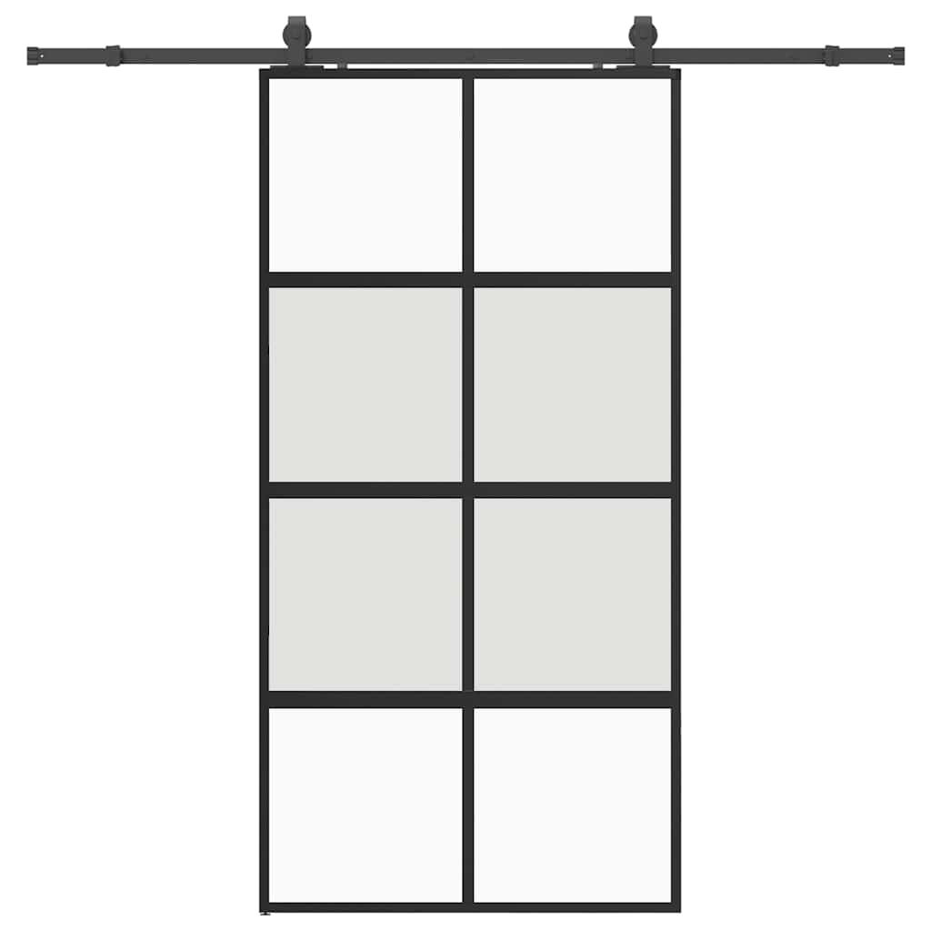 Skjutdörr med beslag svart 102,5x205 cm härdat glas