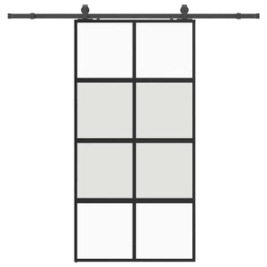 Skjutdörr med beslag svart 102,5x205 cm härdat glas