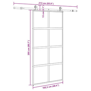 Skjutdörr med beslag svart 102,5x205 cm härdat glas