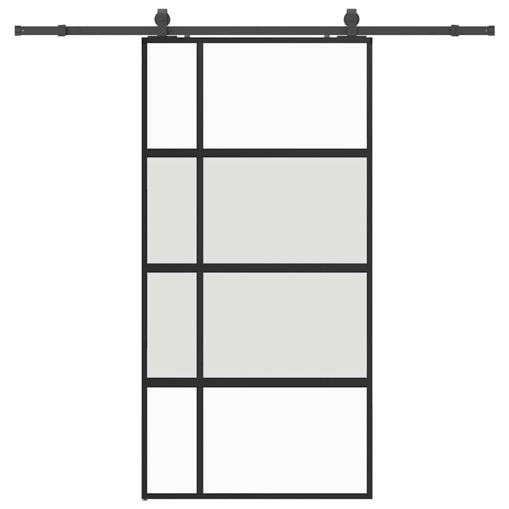Skjutdörr med beslag svart 102,5x205 cm härdat glas