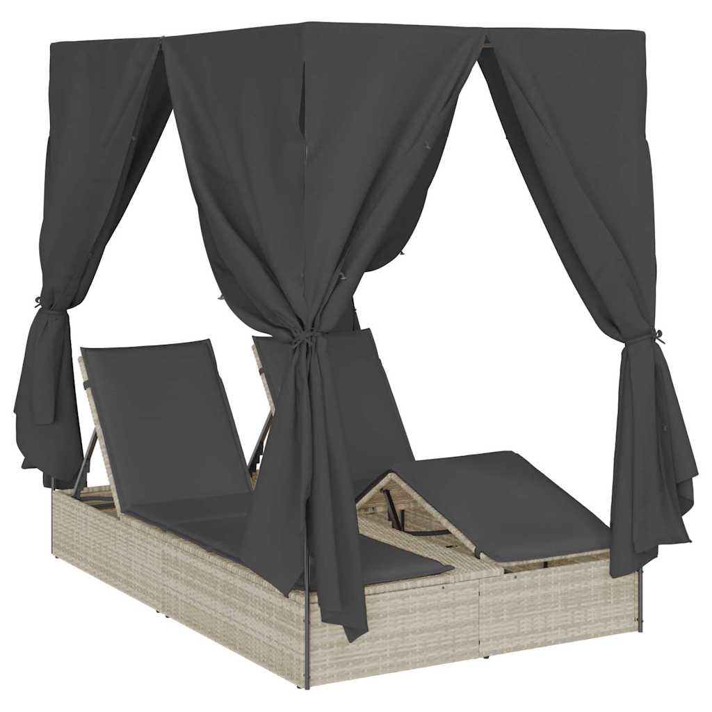 Dubbel Solstol med Tak Ljusgrå 205 x 129 x 200 cm PE rotting