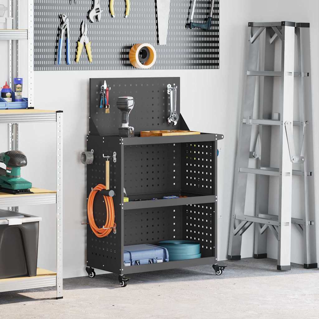 Verktygsvagn med hylla Svart 65 x 35 x 111 cm Kallvalsat stål