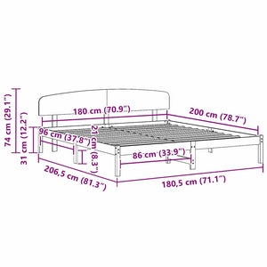 Sängram med huvudgavel Vaxbrun 180 x 200 cm Massiv furu