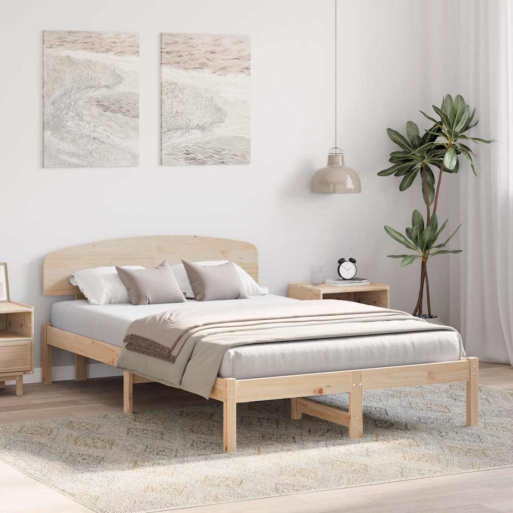 Sängram med huvudgavel Naturfärg 135 x 190 cm Massiv furu