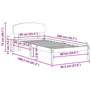Sängram med huvudgavel Vit 90 x 200 cm Massiv furu