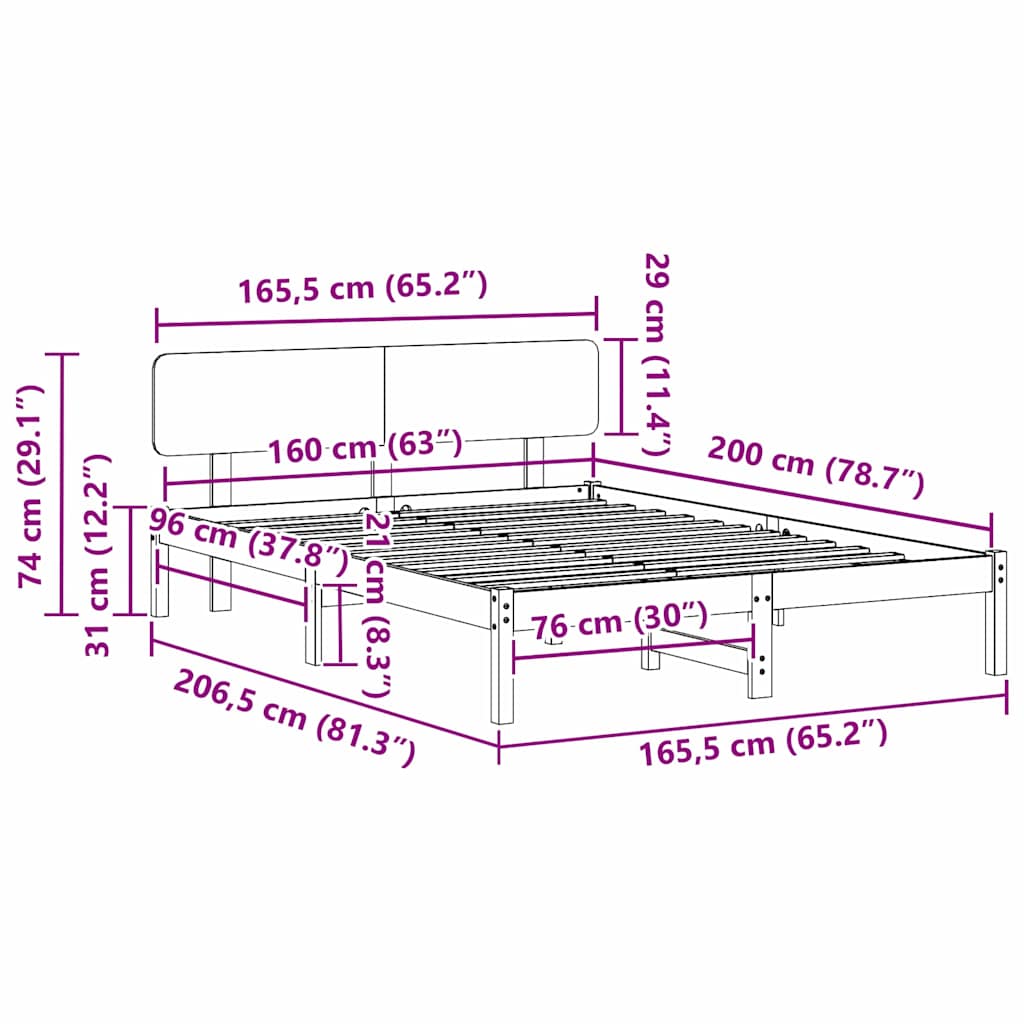 Sängram med huvudgavel Vaxbrun 160 x 200 cm Massiv furu