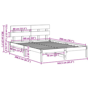 Sängram med huvudgavel Vit 160 x 200 cm Massivt tallträ
