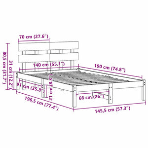 Sängram med huvudgavel Vit 140 x 190 cm Massivt tallträ