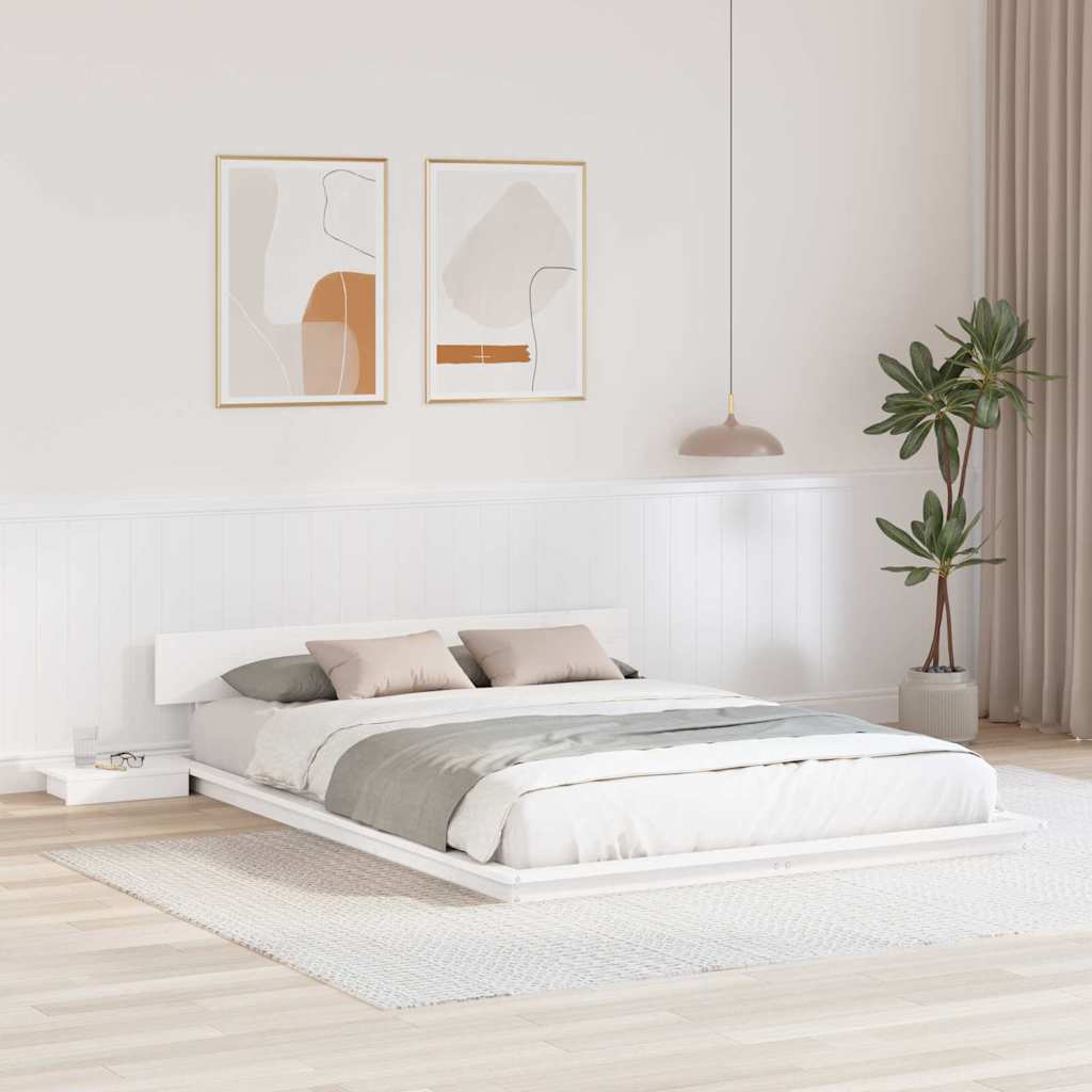 Sängram Vit 140 x 200 cm trä