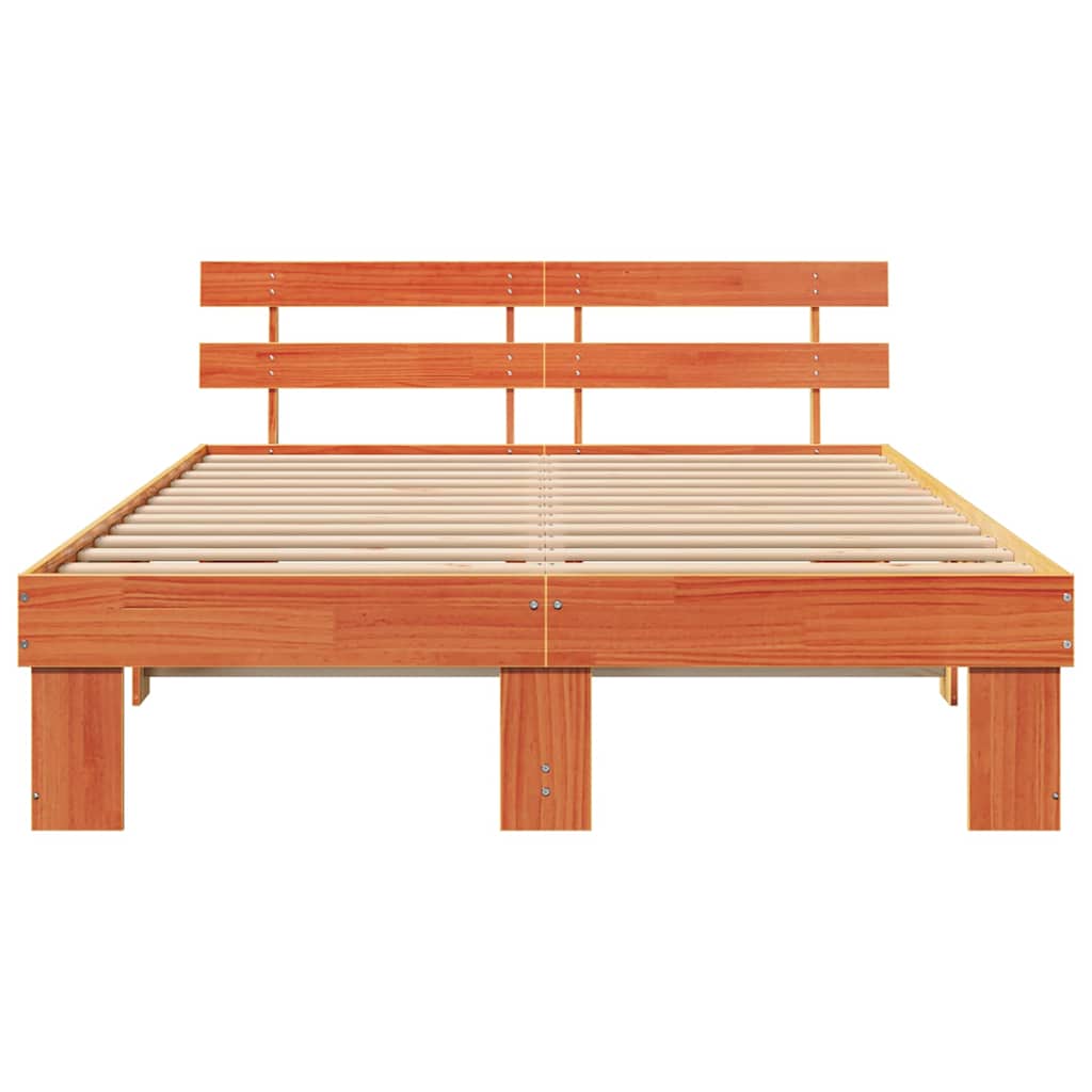 Sängram med huvudgavel Vaxbrun 150 x 200 cm Massiv furu