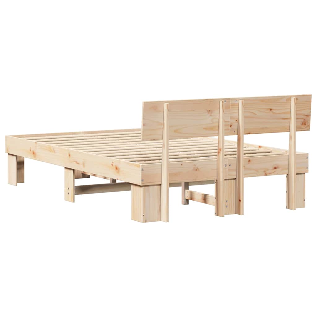 Sängram med huvudgavel Naturfärg 120 x 200 cm Massiv furu