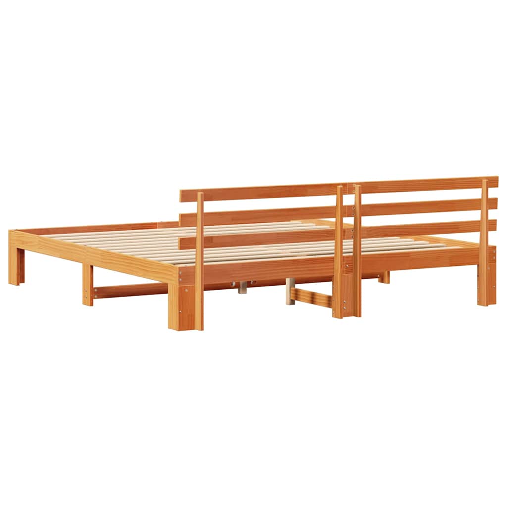 Sängram med huvudgavel Vaxbrun 200 x 200 cm Massiv furu