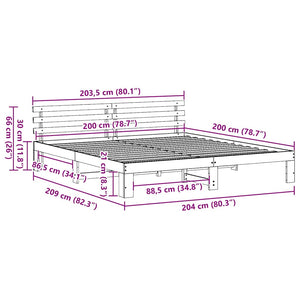 Sängram med huvudgavel Vaxbrun 200 x 200 cm Massiv furu