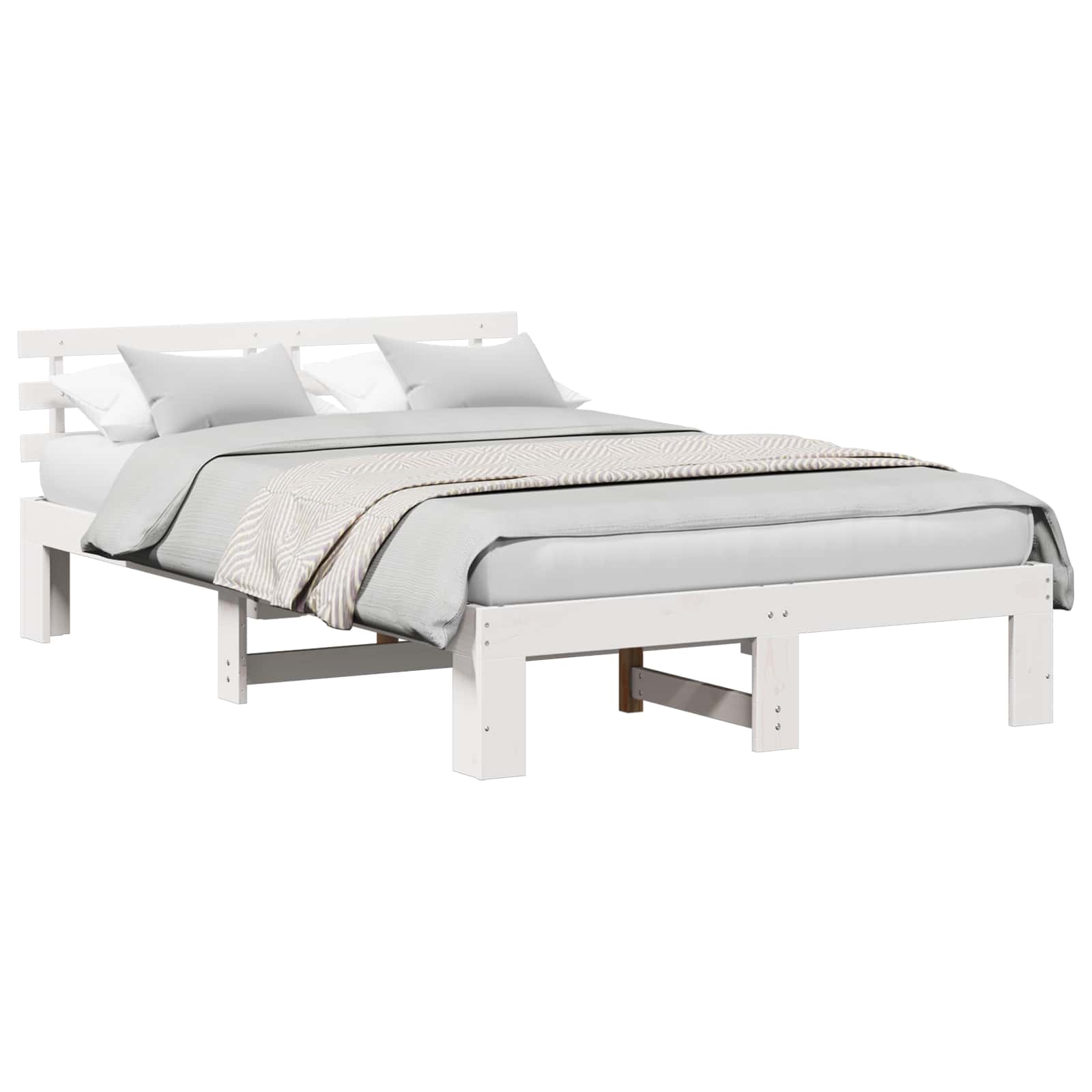 Sängram med huvudgavel Vit 135 x 190 cm Massiv furu